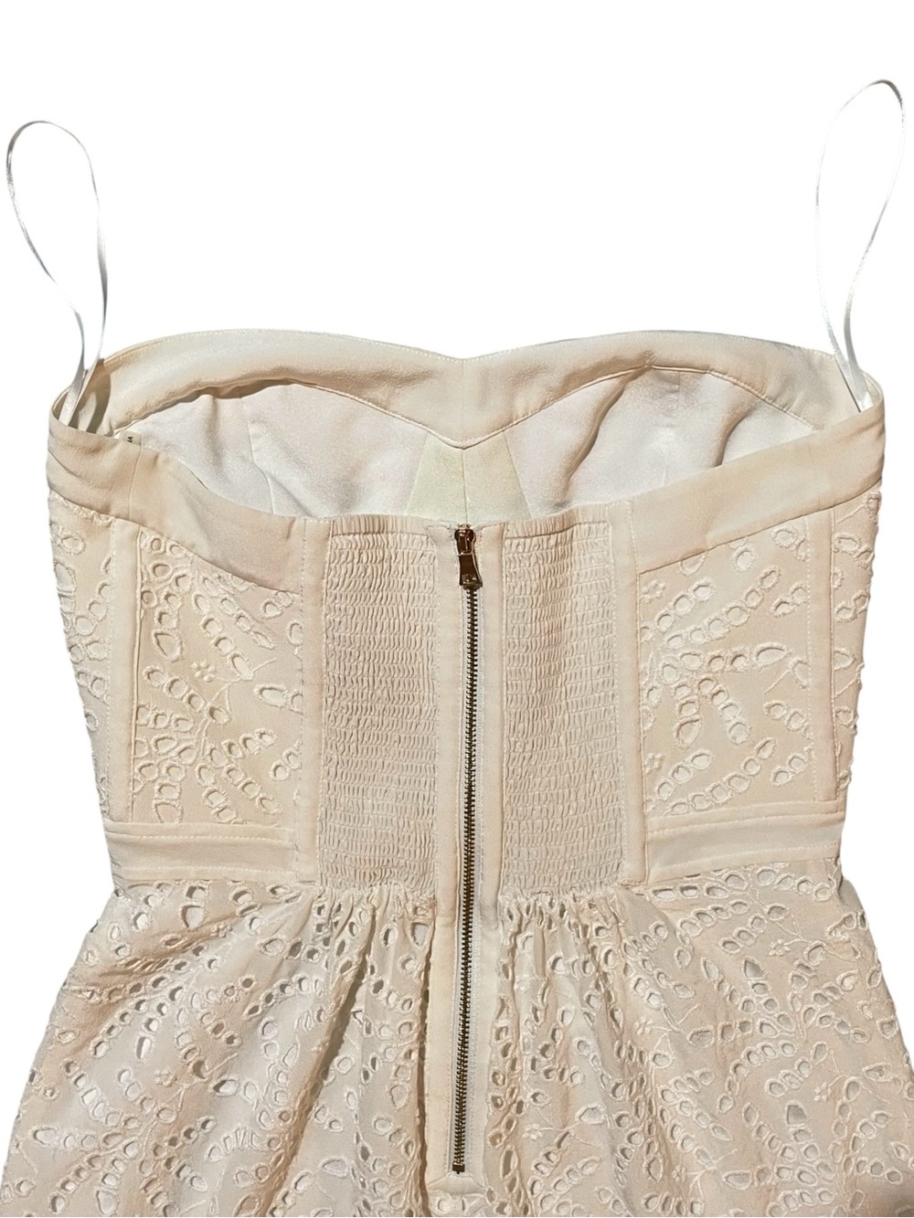 REBECCA TAYLOR Off White Strapless Eyelet Mini Dress US 2 - Picture 6 of 12